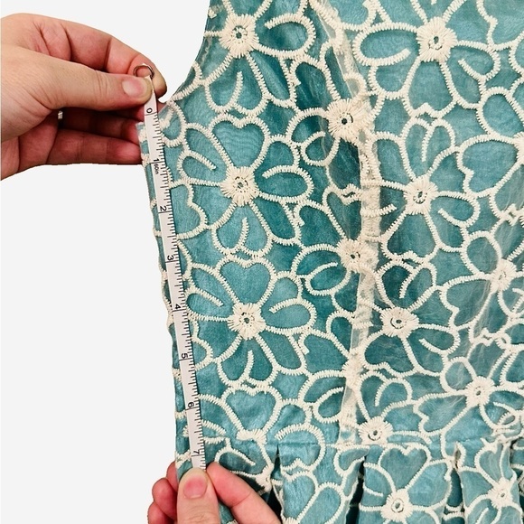 Francesca's Whisper Mini Dress White Floral Lace Overlay Mint Teal Lining Small - Picture 5 of 11